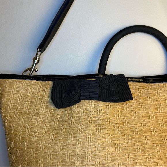 Woven Straw Tote Bag with Decorative Bow - Picture 2 of 11